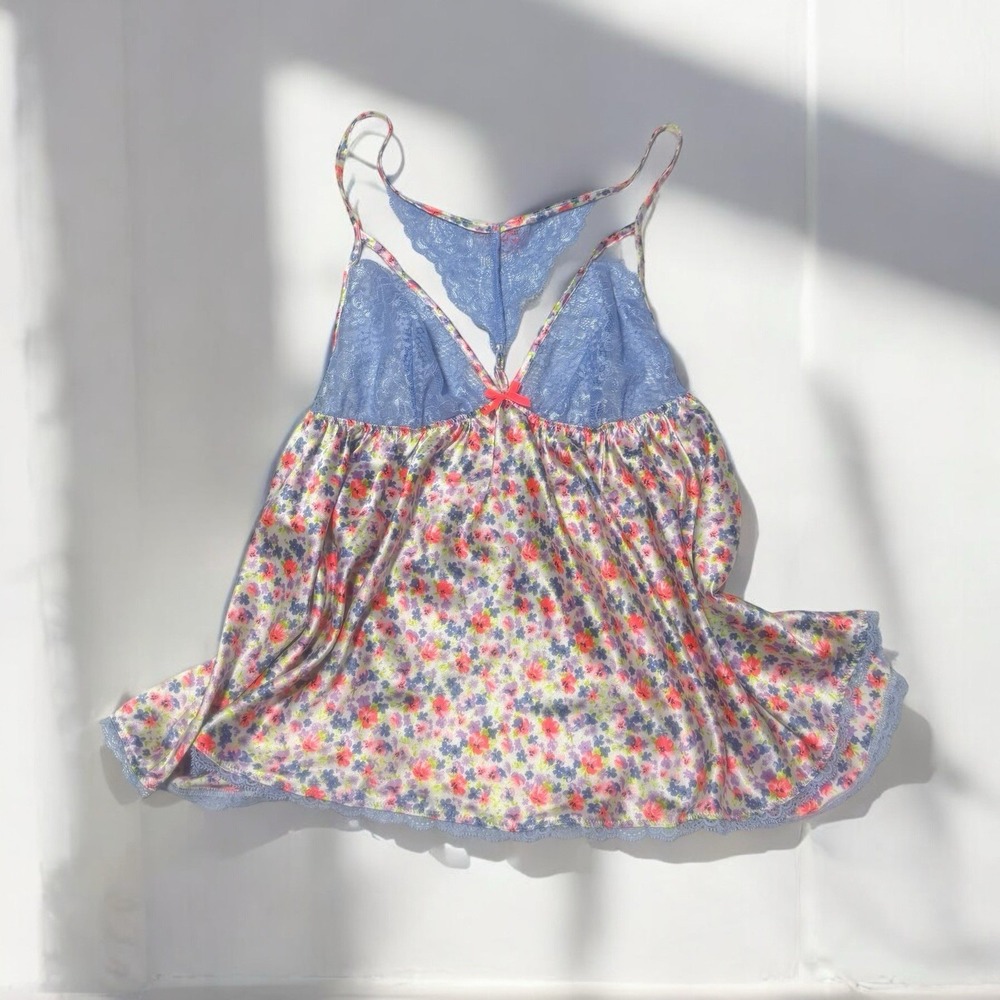 Victoria Secret Y2K Babydoll Cami Satin Florals Lace Cut Out bows Nightie sexy - Picture 2 of 16